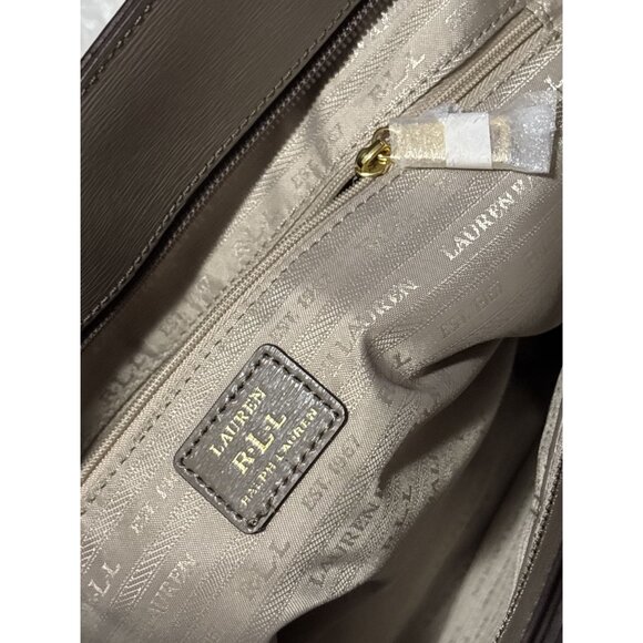 Lauren Ralph Lauren Saffiano Cow Leather Tan Cream Newbury Classic Tote Bag Y2K - Picture 6 of 8